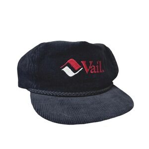 Vintage Vail Colorado Corduroy Rope Trucker Hat Imperial Headwear Black Ski